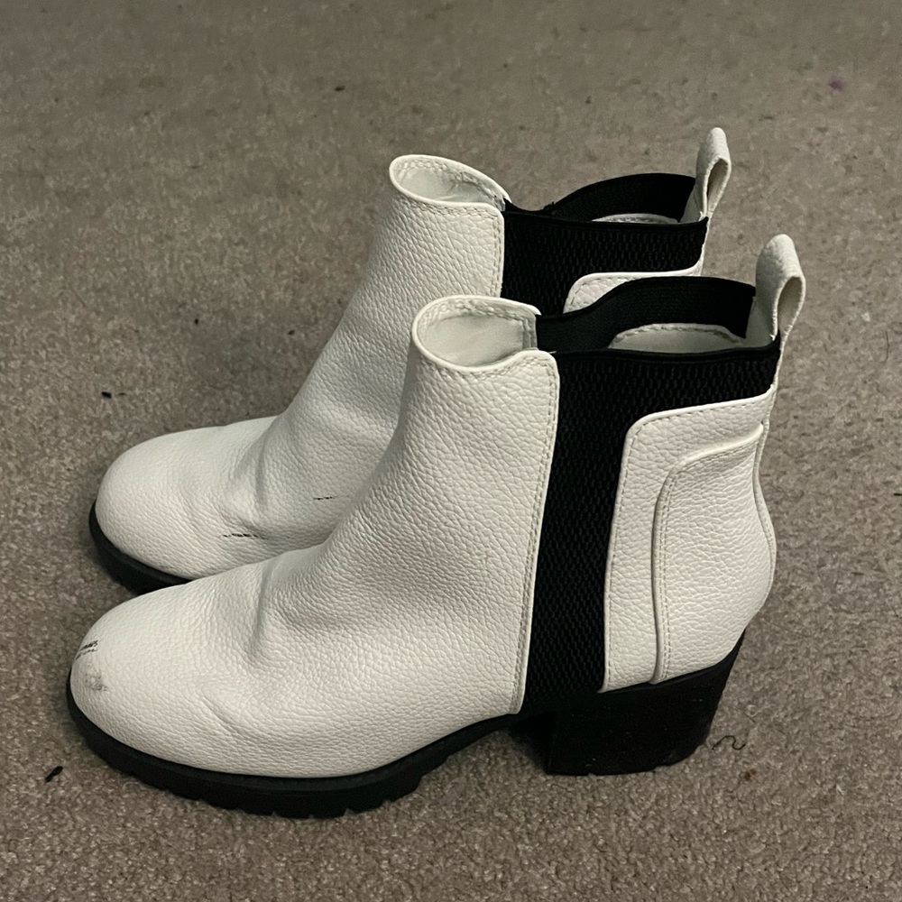 White boots with black heel